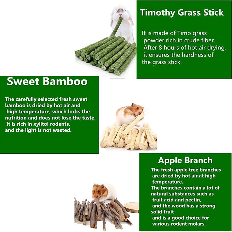 Dbeans Flourithing 150g 3 Types of Combined Chew Toys Molar Sticks Sweet Bamboo Apple Branch Timothy Grass for Pets Chinchilla Squirrel Gerbil Hamster Squirrel Guinea Pigs - Image 5